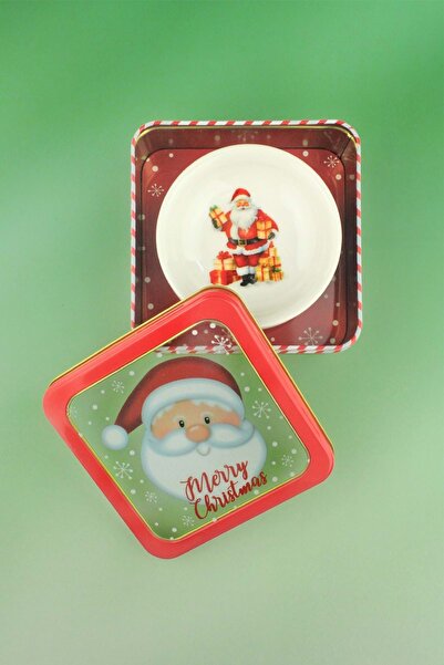 Bursa Porselen Dekor Santa Joy 4-Piece Porcelain Snack Bowl with Metal Christmas Gift Box