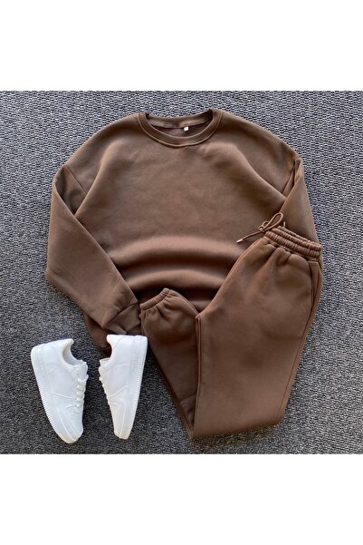 THANBUTİK Set de 2 piese oversize unisex din bumbac cu 3 fire, pentru sus și jos