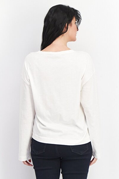 edc Women Round Neck Long Sleeve Graphic Print T-Shirt, White