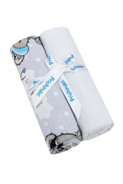 PRICHINDEL Set of 2 cotton muslin cloths, "It is a boy", white with gray, 80 x 70 cm