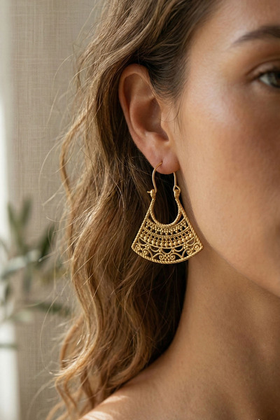 Clandestino Ethnic Patterned Trapezoid Shape Bohemian Earrings Gold