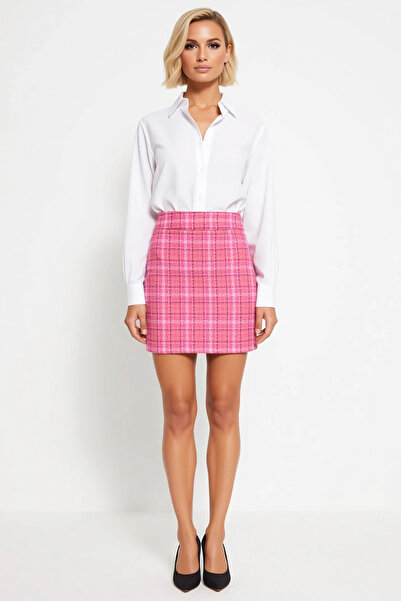 BENERLY Women's Plaid Pattern Tweed Mini Skirt High Waist Pencil Fit Function...