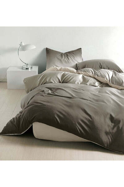 trendyhome Double Bed Linen, Satin Cotton 4-Piece – Degrade Taupe/Cream