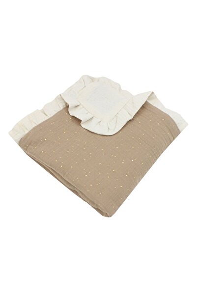 PRICHINDEL Pătură dublă din muselină Metallic Dots cu volane, bej, 100x80 cm