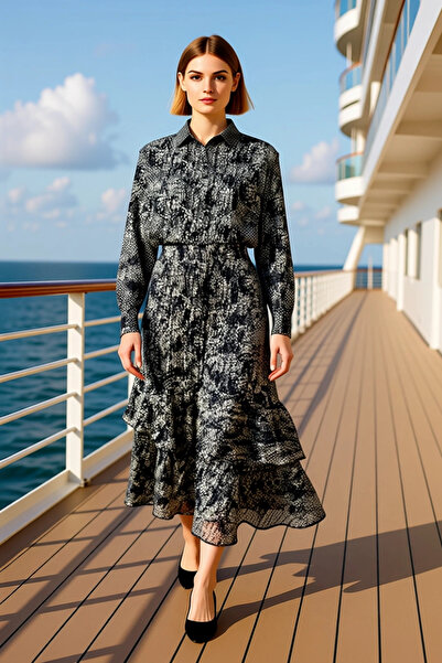 BENERLY Women Maxi Skirt High Waist Animal Print Chiffon Fit Functional Durab...