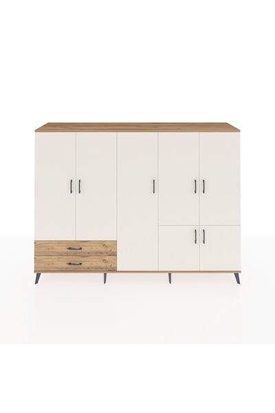 Dienni Hyperion Dolap 12 Raflı 2 Çekmeceli 7 Kapaklı 220x44x163 Çam-Aytaşı/Çam