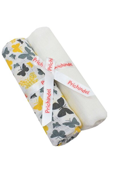 PRICHINDEL Set de 2 cârpe de muselină, galben fluture, 75 x 70 cm, multicolor