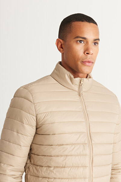 ALTINYILDIZ CLASSICS Beige Standard Fit Regular Cut Mock Neck Patterned Coat