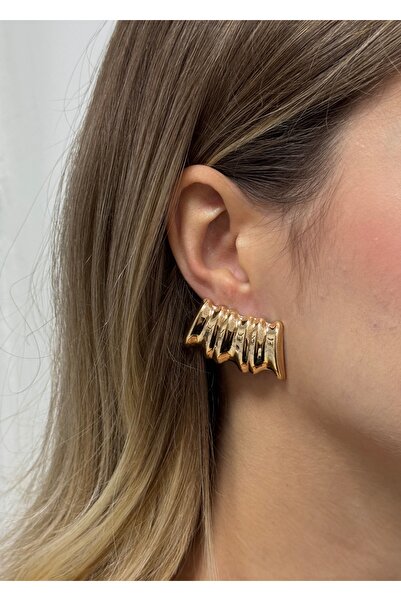 KİLİGİSTANBUL Stripe Retro Gold Earrings