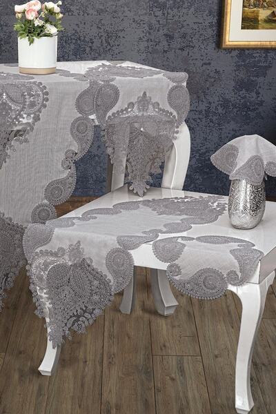 bursa çeyiz Gray Lily Linen 5 Piece Living Room Set