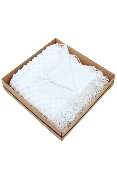 PRICHINDEL Minky blanket reversible muslin with lace, white, 100x80 cm
