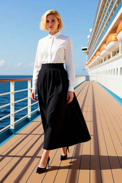 BENERLY Fusta maxi de damă, cu talie înaltă, plisată, țesută, funcțională, du...