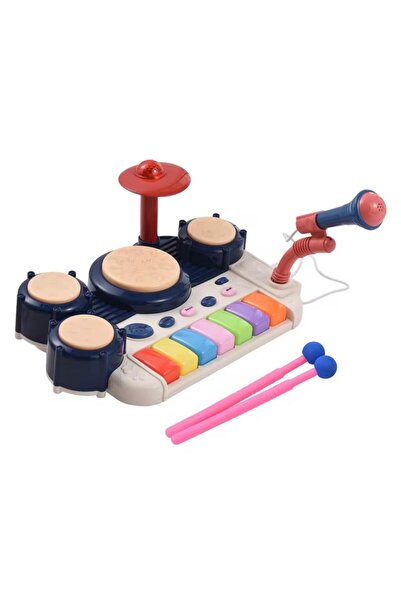 Denn Store Set instrumental muzical pentru copii 2-în-1 – Tobă, Pian, Microfo...