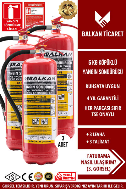 Balkan Ticaret 6KG YANGIN TÜPÜ KÖPÜKLÜ 3 ADET LEVHA TALİMAT TSE HYB CE BELGEL...