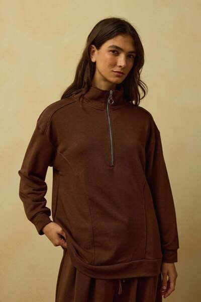 Ceylan Otantik Μπλούζα με μισό φερμουάρ Bitter Brown 3 νήματα
