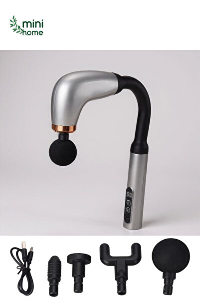 MiniHome Şarjlı Uzun Saplı Masaj Aleti | 9 Kademeli Hız | 4 Başlık | 9 Farklı...