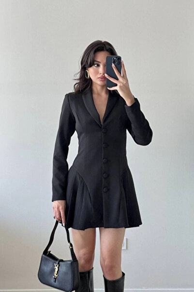 Eka Γυναικείο Μαύρο Πλισέ Μπουφάν Φόρεμα 1041-2707