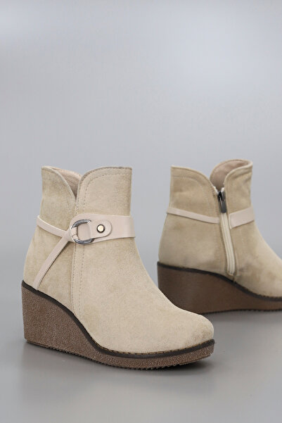 kajal ayakkabı Btdl02 Belt Detail Wedge Heel Boots