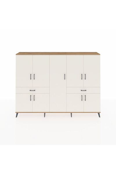 Dienni Arges Dolap 12 Raflı 2 Çekmeceli 8 Kapaklı 220x30x163 Çam-Aytaşı