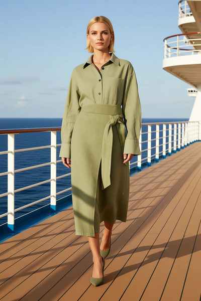 BENERLY Women's 100% Linen Midi Skirt Tie-Waist Pencil Fit Functional Durable...