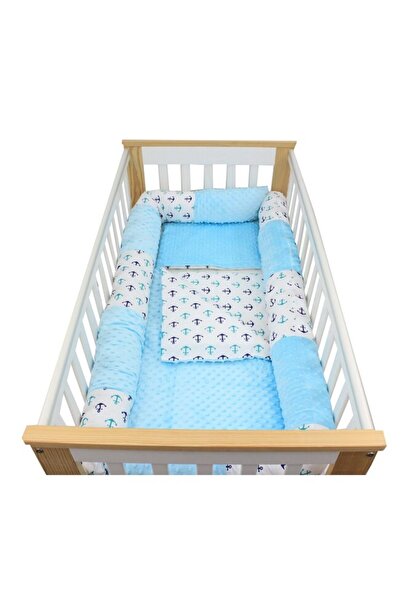 PRICHINDEL 5-piece bedding set, minky, with bumper, Anchors, turquoise, 120 x 60 cm