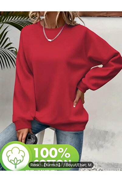 FAVORİST Women's Solid Unprinted Circular Neck Sweatshirt
