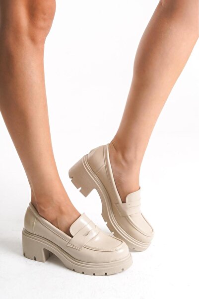 kajal ayakkabı Jvl 025 Classic Thick Heeled Loafer