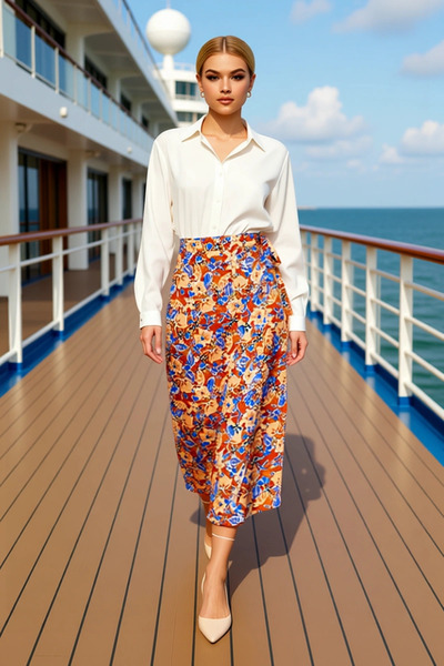 BENERLY Γυναικεία υφαντή φούστα μίντι σαρόνγκ με φλοράλ σχέδιο 100% βισκόζη Λ...