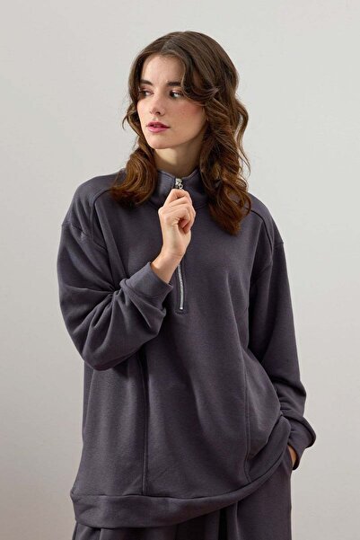 Ceylan Otantik Anthracite 3 Thread Half Zipper Sweat