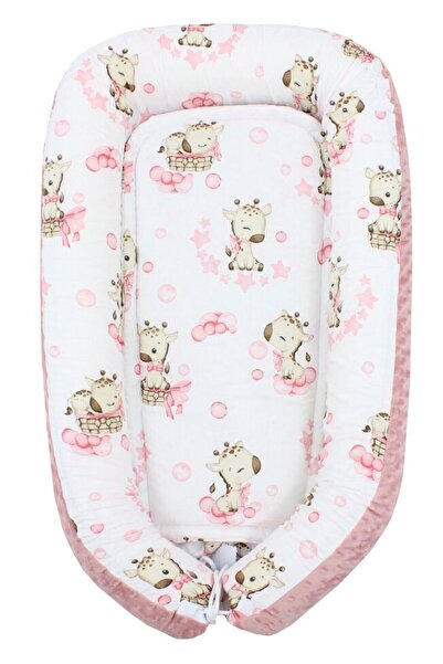 PRICHINDEL Cuib Minky, pui de girafă, roz și alb, 80 x 50 cm