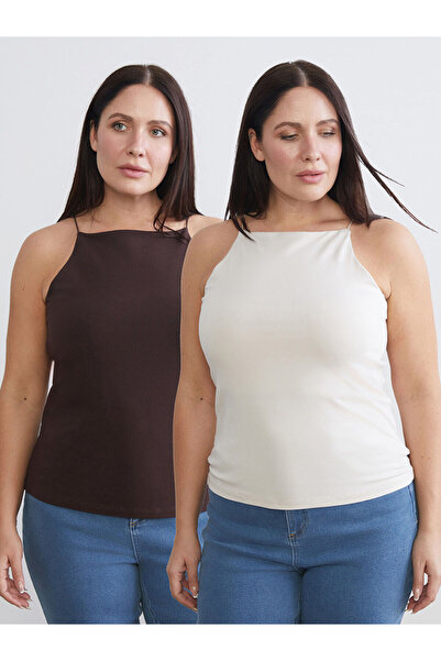 LC Waikiki Seray New Season Plus Size Halter Neck Women's Tank Top 2-Pack