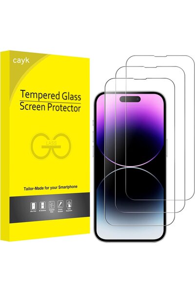 cayk61 عبوة من قطعتين من الزجاج الواقي الشامل الشفاف متوافق مع هاتف iPhone 14