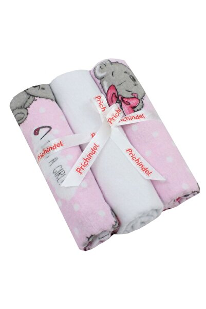 PRICHINDEL Set of 3 cotton diapers, 'It is a girl', pink, 80 x 70 cm