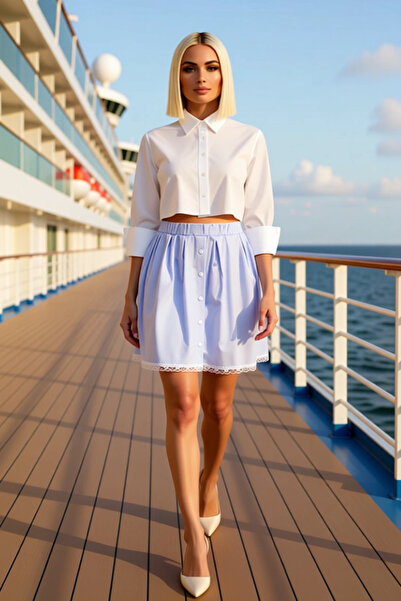 BENERLY Women's Pleated Mini Skirt Regular Waist Button Detail Functional Dur...