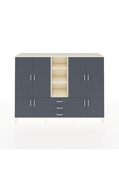 Dienni Hyperion Dolap 11 Raflı 3 Çekmeceli 8 Kapaklı 220x44x163 Aytaşı-Antrasit