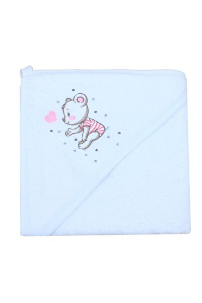 PRICHINDEL Prosop cu glugă - Ursuleț cu inimă roz, alb, 80 x 100 cm