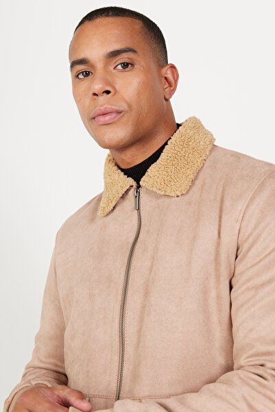 AC&Co / Altınyıldız Classics Beige Standard Fit Regular Cut Shirt Collar Suede Look Coat