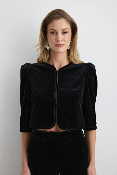 Gusto Velvet Bolero Jacket - Black