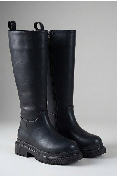 BonuStep Vegan Leather Black Women's Boots with Zipper and Thick Sole