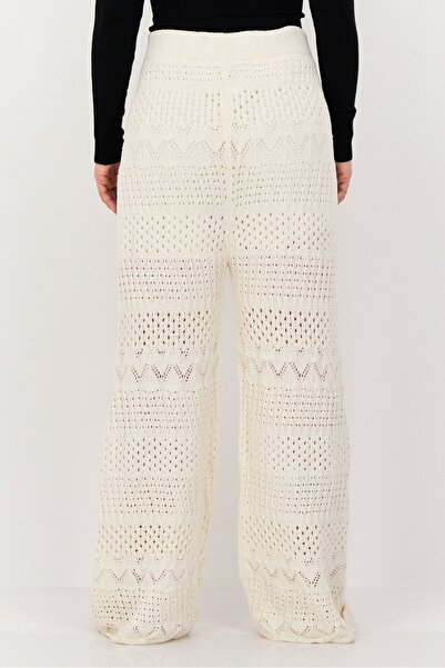 PROMOD Women Regular Fit Crochet Wide Leg Pants, Off White
