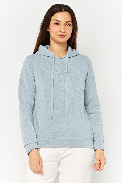 Buzz Women Hooded Embellished Long Sleeves Sweatshirt, Grey