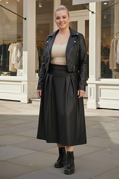 Chiccy Чорна тоненька спідниця з еластичним поясом, з боковими швами, з штучної шкіри, ткана, 84 75