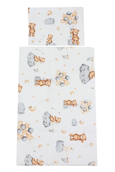 PRICHINDEL Set de lenjerie de pat 2 piese, bumbac, Ursuleț cu baloane, alb, 1...