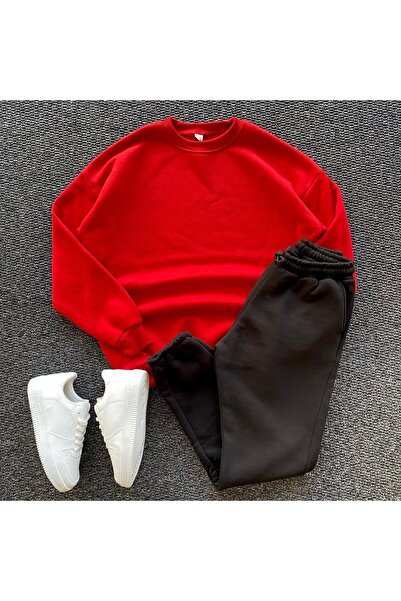 THANBUTİK 2-Pack Oversized Unisex 3 Thread Cotton Bottom Top Set