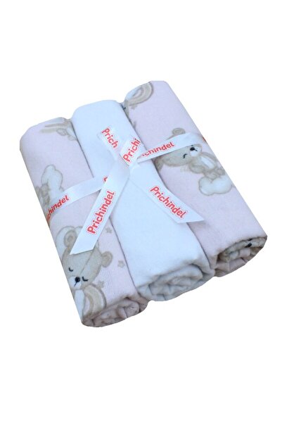 PRICHINDEL Set of 3 cloth diapers, cotton, Bear on cloud, pink with white, 80 x 70 cm