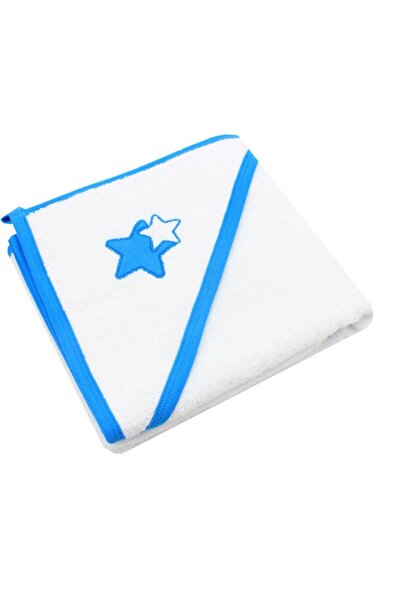 PRICHINDEL Prosop cu glugă , bumbac, steluțe turcoaz închis, 80 x 100 cm, alb