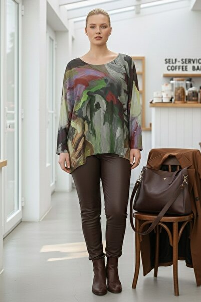 Chiccy Ιταλική πράσινη μπλούζα με μακρυμάνικο λαιμόκοψη Casual Angora O oversized Knitwear Blouse 68 70