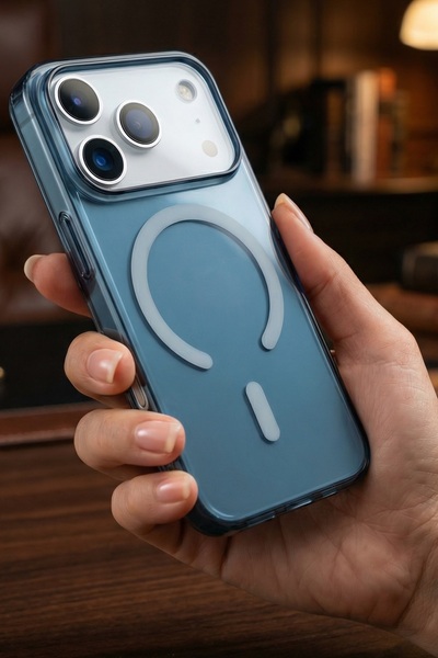 Fibaks iPhone 17 Pro Clear Navy Blue Transparent Slim Translucent Hard Impact Protection Magsafe Case