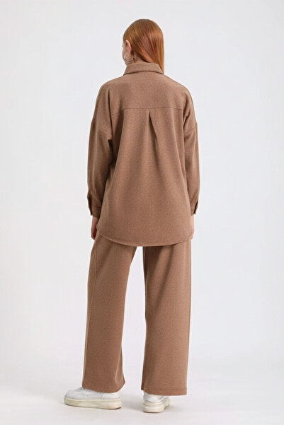 Hatun Atila Embroidered Hera Fabric Double Suit 7671 Light Brown