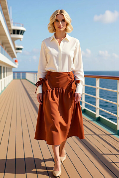 BENERLY Kadın Düşük Bel Kalçadan Oturarak Bollaşan A Kesim Fiyonk Detaylı Pop...